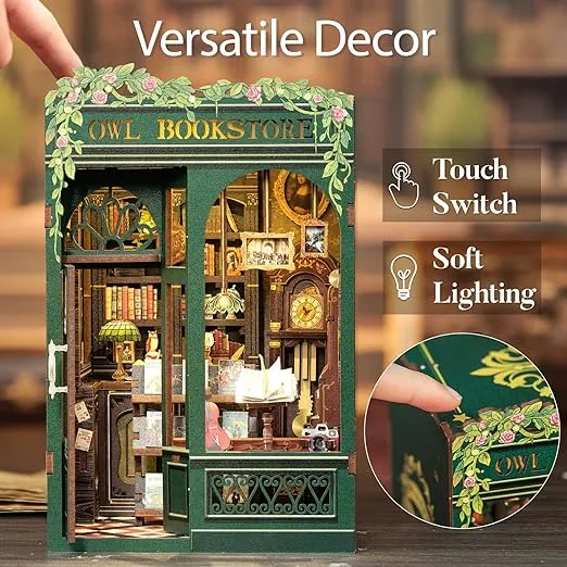 Cutefun Book Nook Kit - DIY Miniature House Kit for Bookshelf Decor, Book Nook Kits for Adults & Beginners, 3D Wooden Puzzle Dollhouse, Ideal Gift for Family and Friends (OWL Bookstore)