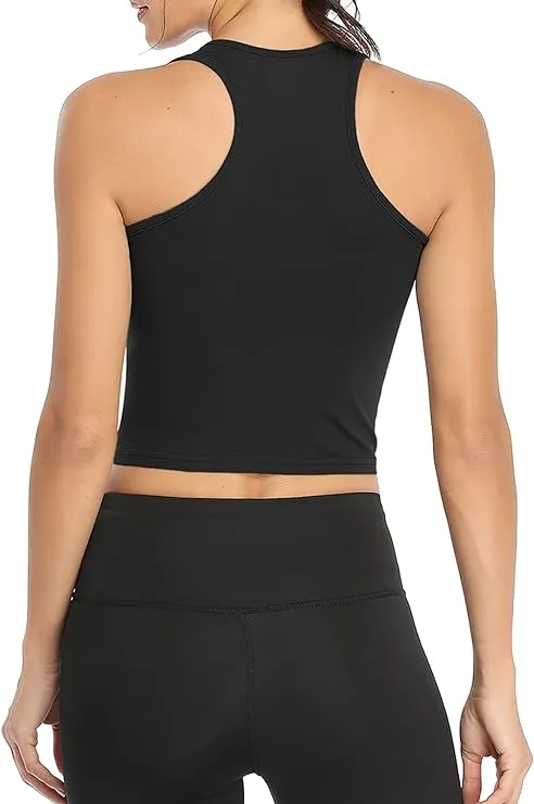 Sports Crop Tank Tops for Women Cropped Workout Tops Racerback Running Yoga Tanks Cotton Sleeveless Gym Shirts 3 Pack