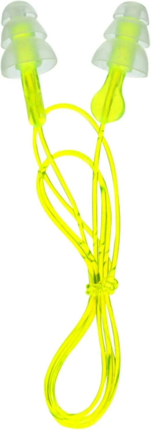 Peltor Sport Tri-Flange Corded Reusable Earplugs, 3 Pair, Noise Reduction Rating (NRR) 26 dB, Comfortable Fit, Ideal For Range, Shooting & Hunting, Washable and Corded, Neon Yellow (97317-10C)