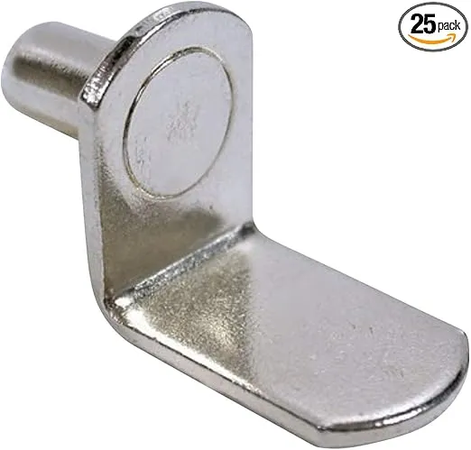 25 Pack Rok Hardware 1/4" (6.35mm) Diameter L-Shaped Shelf Pin Cabinet Support Pegs, Nickel Finish - ROKSPL14N