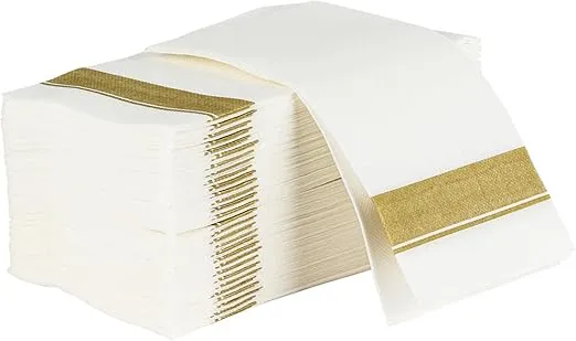 Cloth Feel Dinner Napkins with Gold Design Disposable - Single Use Linen Feel Guest Towels, Absorbent, Soft, Elegant, Bathroom Hand Towels, Party, Wedding, Napkins, Tablesetting (50)