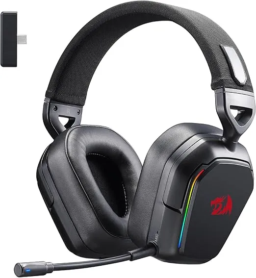 Redragon H868 3-Mode Wireless RGB Gaming Headset, 7.1 Surround Sound, 40 mm Drivers, Leather Foam Ear Pads, Noise-canceling Microphone, Over-Ear Headphones Works for Mobile, PC/PS5/XBOX/NS