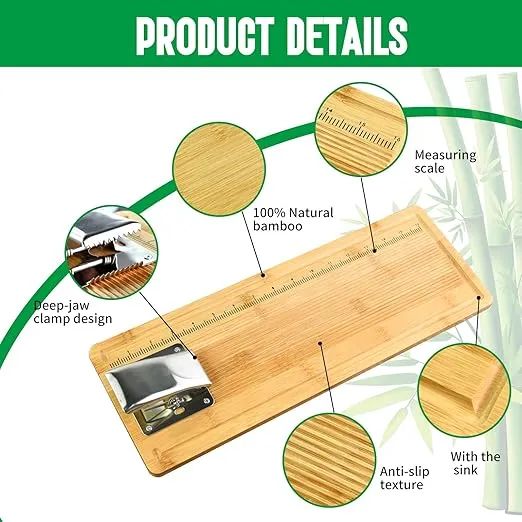 18" Bamboo Fish Cleaning Board Kit Anti-slip Fish Cutting Board Set Fish Filet Board with Scale Fish Measure Board Include Fish Fillet Knife, Clamp, Sharpener,Gloves, Fisherman Gifts