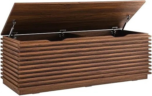 Modway Render 47" Wood Grain Storage Bench in Walnut