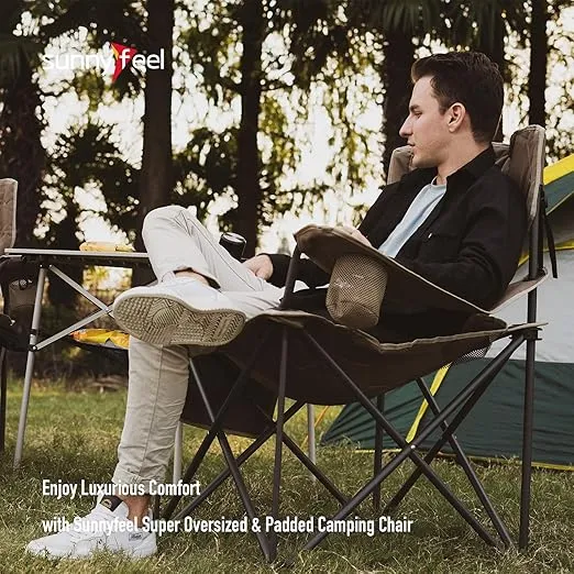 SUNNYFEEL XXL Oversized Camping Chair Heavy Duty 500 LBS for Big Tall People Above 6'4 Padded Portable Folding Sports Lawn Chairs with Armrest Cup Holder & Pocket for Outdoor/Travel/Picnic/Camp