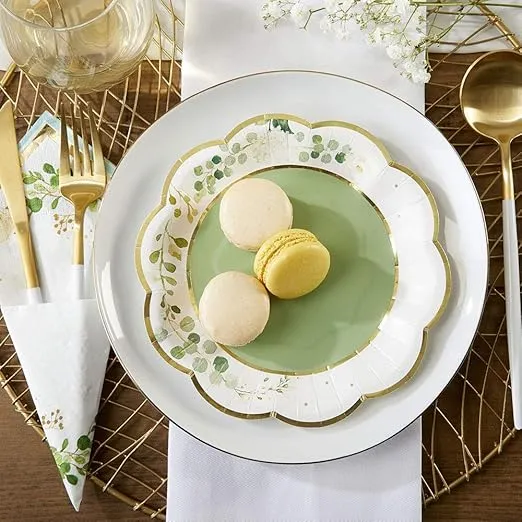 Kate Aspen Sage Green Party Decorations, Eucalyptus Floral Print 7 in. Decorative Premium Paper Plates (350 GSM weight -Set of 16) - Perfect for Greenery Baby Shower & Bridal Showers