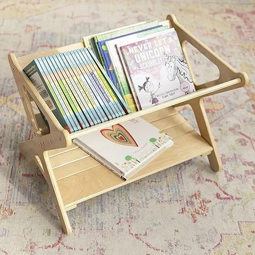ECR4Kids Book Caddy with Shelf, Bookshelf with Storage, Natural