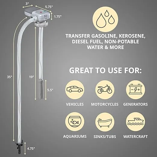 Deway Automatic Fuel Transfer Pump w/Auto-Stop, 2.4 GPM Flow Rate & AA Battery Powered, Advanced Adapter Fits All Size Gas Cans, Extra Long Hose, Portable Liquid Pump for Gasoline, Diesel Fuel & More