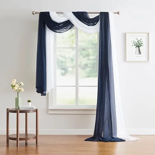 Warm Home Designs Set of 2 White & Navy Blue Canopy Bed Curtains in 55 x 216 Inch Size. 2 Queen Bed Canopy Curtains Can Be Turned Into Kids Bed Tent or Bed Canopy for Girls. BE White & Navy 216"