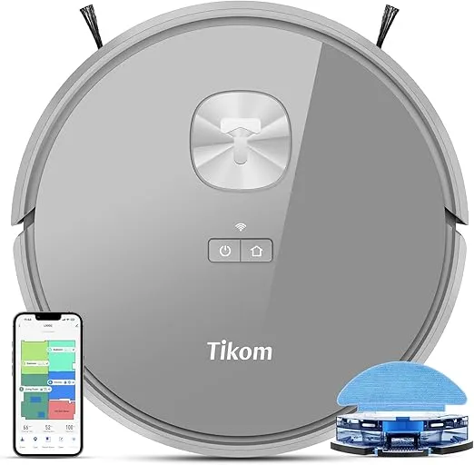 Tikom Robot Vacuum and Mop with LiDAR Navigation L9000, 4000Pa Robotic Vacuum Cleaner, 150Min Max, Smart Mapping, Good for Pet Hair, Carpet, Hard Floor