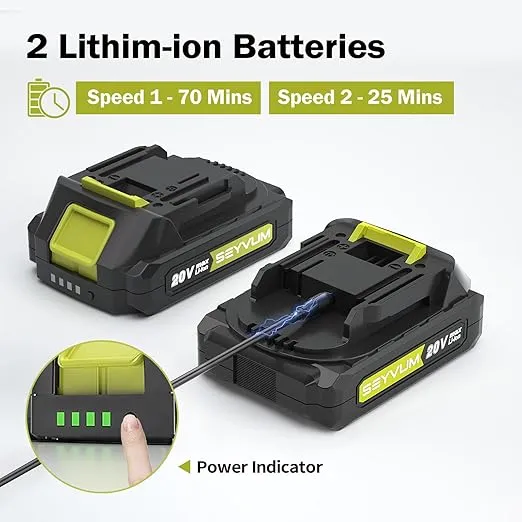 SEYVUM Leaf Blower, 20V Cordless Leaf Blower with 2 Pcs Li-ion Battery, Electric Leaf Blower for Lawn Care, 320CFM 150MPH Battery Powered Leaf Blower, for Patio, Garden Cleaning, Fast Charger Included