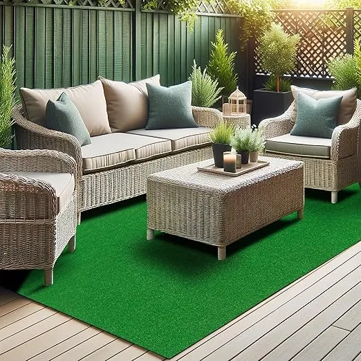 Ottomanson Artificial Grass Turf 6'6" x 9'2" Indoor Outdoor Faux Grass Rug with Drainage Holes, Customizable with Extra Long Size Options, Perfect for Patio Lawn Balcony Weddings Photoshoot Backdrop