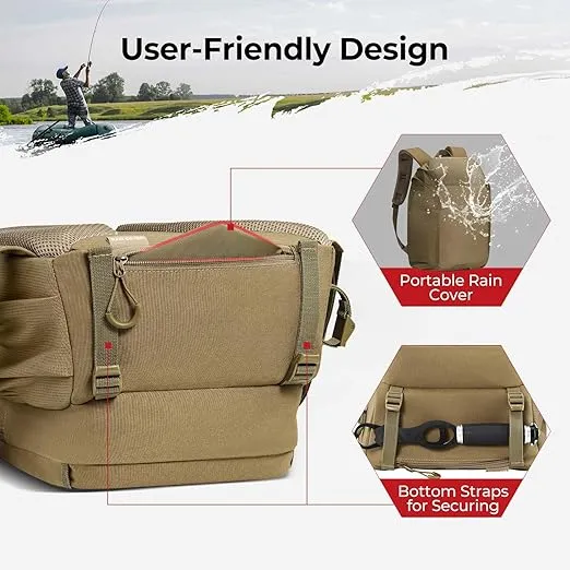 Piscifun Fishing Tackle Backpack with Rod & Gear Holder, Lightweight Fishing Tackle Storage Bag with Protective Rain Cover