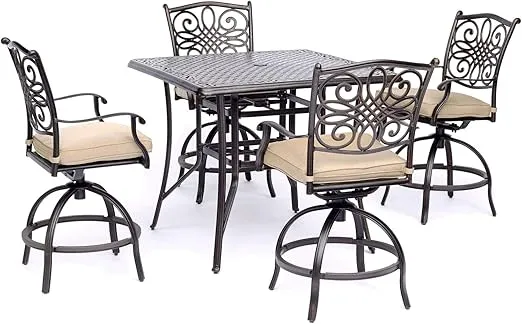 Hanover Traditions 5 Piece Dining Set with Square Cast Top Table, Tan