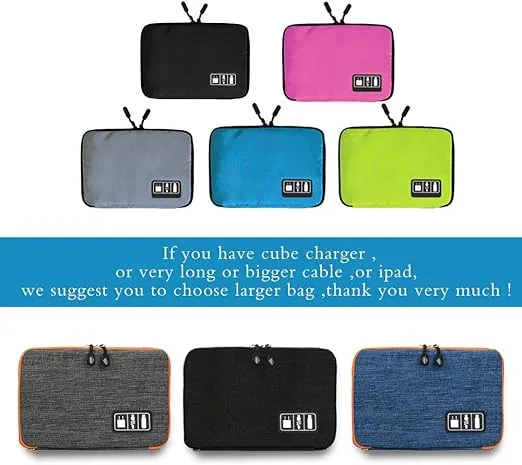 Electronics Organizer Travel bag,Waterproof Portable Cable Cord Bag Organizer,Travel Gear Carry Bag for Cables External Flash Drive Mouse Memory Card Power Bank and More (M, Grey)