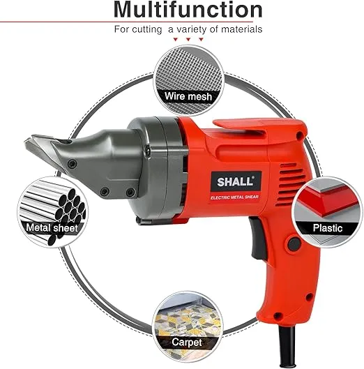 SHALL Electric Metal Cutting Shear, 4.0-Amp Corded Sheet Metal Cutter, Variable Speed with 360 Degree Swivel Head, Continuous Cutting, Clean Cut for 14GA Sheet Metal & 16GA Stainless Steel, 2500 SPM