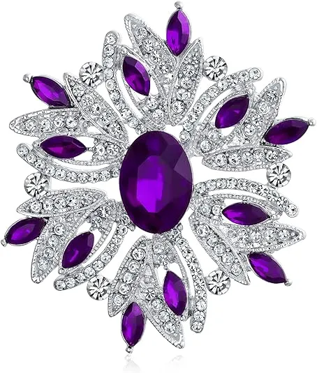 Bling Jewelry Fashion Large Statement Vintage Style Simulated Gemstone Crystal Scarf Flower Art Deco Brooch Pin for Women