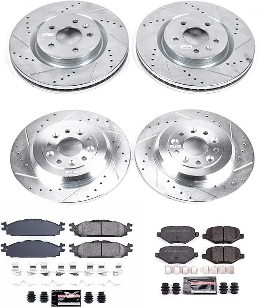 Power Stop K5584 Front and Rear Z23 Carbon Fiber Brake Pads with [12.8 inch] Drilled and Slotted Brake Rotors Brake Kit For 2012 2013 2014 2015-2019 Ford Explorer Flex Taurus [Application Specific]