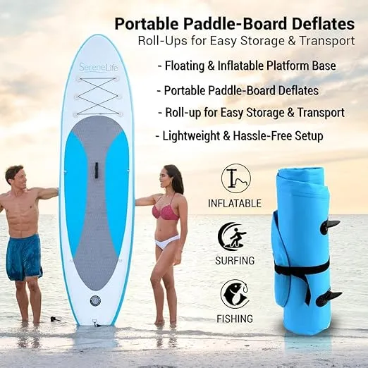 SereneLife Stand up Paddle Board Inflatable - Non-Slip SUP Paddle Board Paddle, Pump, Leash, and Accessories - Fun Water inflatable paddle board for Adults and Youth