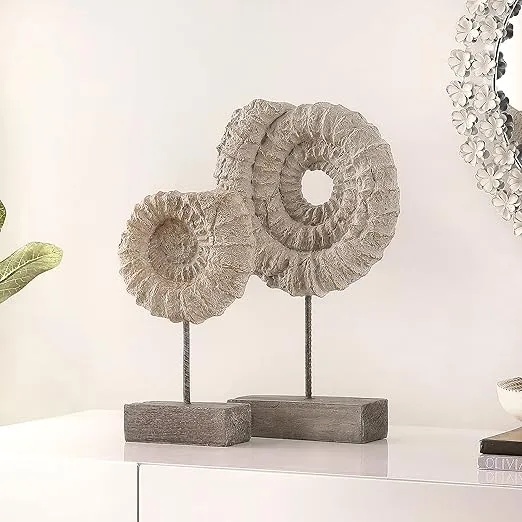 SAFAVIEH Home Collection Lena Nautical Ammonite Shell Table Decor (Set of 2) RDC1207A-SET2, Black/White