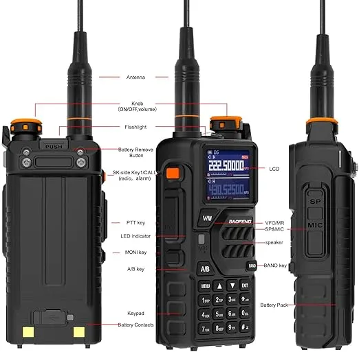 BAOFENG K5PLUS Tri-Band Ham Radio Long Range Walkie Talkies High Power Two-Way Radio with One Touch Frequency Finder Button, USB-C Charging, Color Large Screen Display, NOAA Weather, 999CH