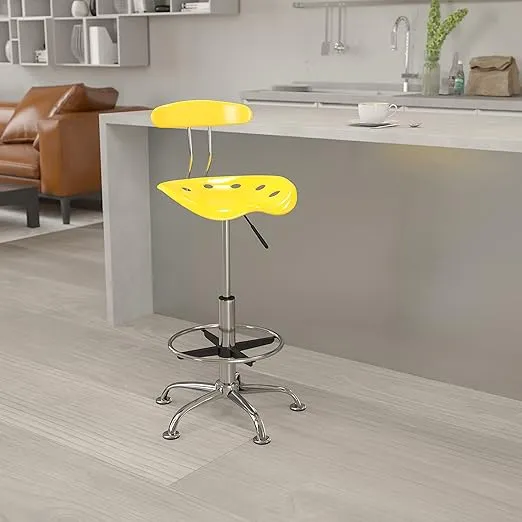 Flash Furniture Bradley Vibrant Yellow and Chrome Drafting Stool with Tractor Seat