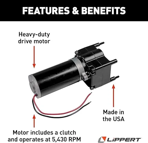 Lippert Ground Control 2.0 Replacement RV Electric Automatic Leveling System Heavy-Duty Drive Motor with Clutch, 5,430 RPM - 241795