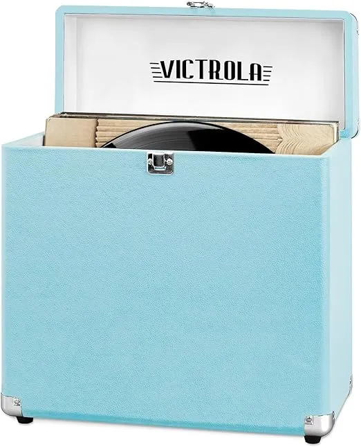 Victrola Vintage Vinyl Record Storage and Carrying Case, Fits all Standard Records - 33 1/3, 45 and 78 RPM, Holds 30 Albums, Perfect for your Treasured Record Collection, Turquoise