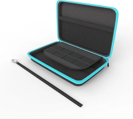 amCase Hard Carrying Case Compatible with Nintendo 2DS XL with 8 Game Cartridge Holders with Zipper Protective Travel Case (Black)
