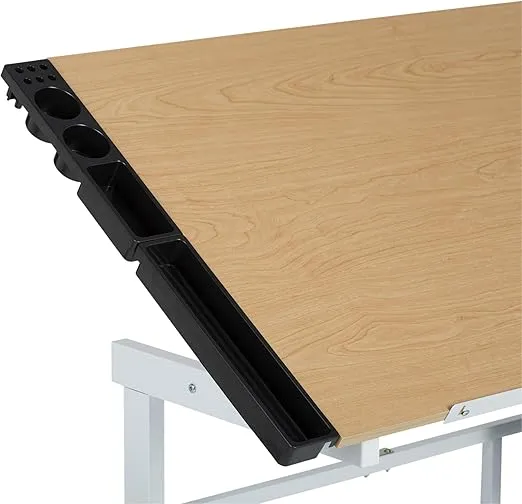Studio Designs Deluxe Craft Station, Top Adjustable Drafting Table Craft Table Drawing Desk Hobby Table Writing Desk Studio Desk with Drawers, 36''W x 24''D, White / Maple
