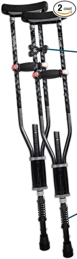 York Nordic - Spring Cushion Crutches Perfect for Sports Injuries and Travel - Heights 4'7" to 6'6" - Adjust Down to 22" for Travel