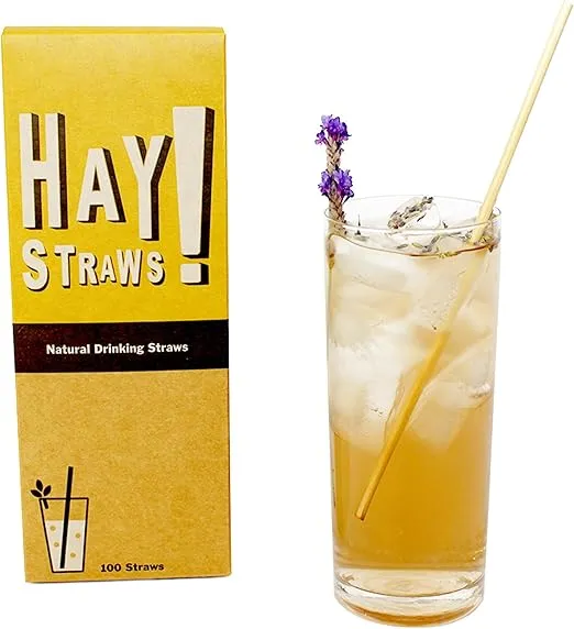 HAY! Straws Tall Drinking Straw | 100ct | 7.75" | 100% Biodegradable, 100% Plant-Based, Never Soggy, Gluten-Free | Sustainable Alternative to Plastic & Bioplastic Straws