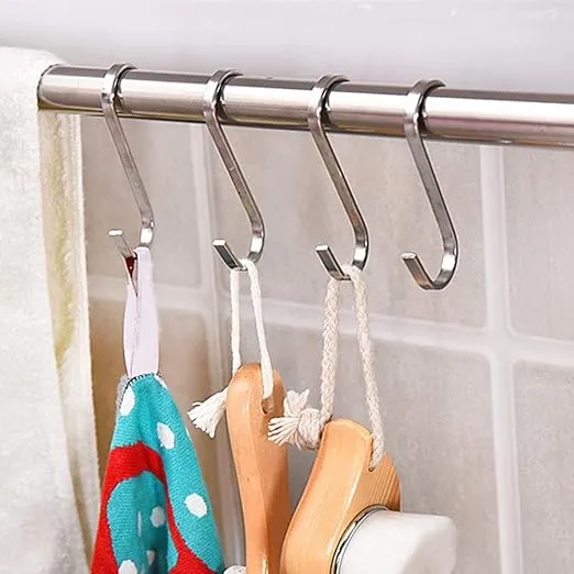 20 Pack Flat S Hooks Stainless Steel 3 inches S Shaped Hanging Hooks for Kitchen, Bathroom, Bedroom and Office (Medium)