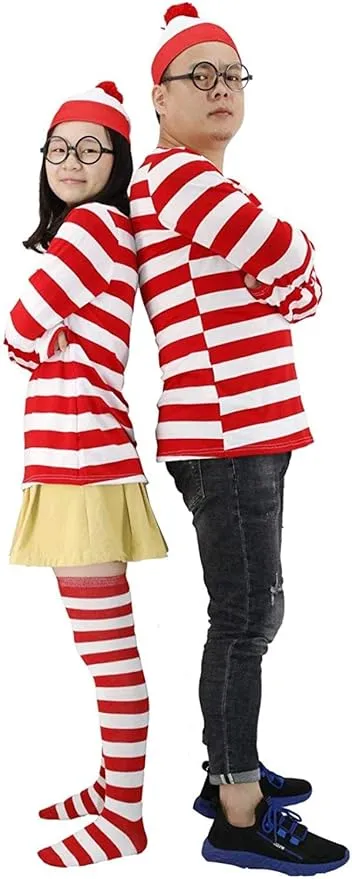 GIZMAC Adult Costume Red and White Striped T-Shirt Halloween Cosplay Costume