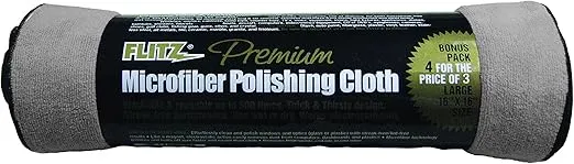 FLITZ Grey Thick 'n Thirsty Silver Microfiber Polishing Cloth; Professional Grade Premium Microfiber Towel, (16 Inch x 16 Inch) - Safe for Car Wash, Home Cleaning & Pet Drying Cloth - 4 Pack