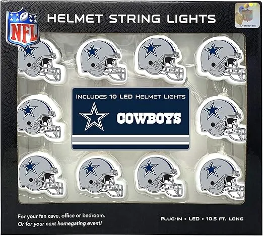 NFL LED Helmet String Lights with Adaptor Plug Included, Battery Operated Football Fairy Lights for Indoor Home Décor
