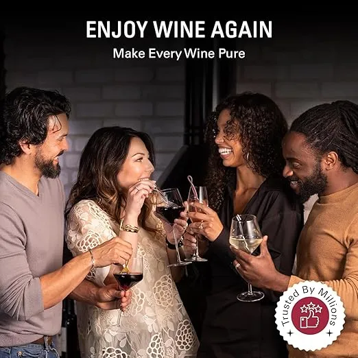 PureWine Pink Wand Filters Histamines and Sulfites - May Reduce and Alleviate Wine Allergies & Sensitivities - Purifier Aerates Wine Restore Taste & Purity - Includes Wine Glass Charm Accessory