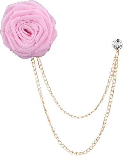 Bridegroom Wedding Brooches Rose Flower with Gold Leaf Brooch Floral Lapel Stick Handmade Boutonniere Pins Badge Tassel Chain Men's Suit Accessories