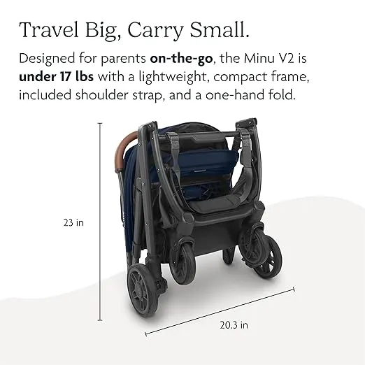 UPPAbaby Minu V2 Travel Stroller Lightweight, Portable Design One-Hand Fold Shoulder Strap and Leather Bumper Bar Included Greyson (Charcoal Mélange/Carbon Frame/Saddle Leather)