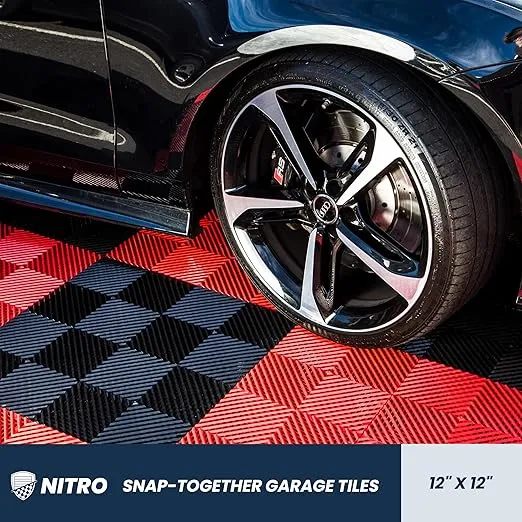 FlooringInc's Nitro 12"x12" Snap-Together Garage Flooring Tiles, Non-Slip Interlocking Plastic Garage Floor Mat, Garage Organization & Garage Storage, Vented Pattern, Gunmetal, 52 Tile, 52 Sq/Ft