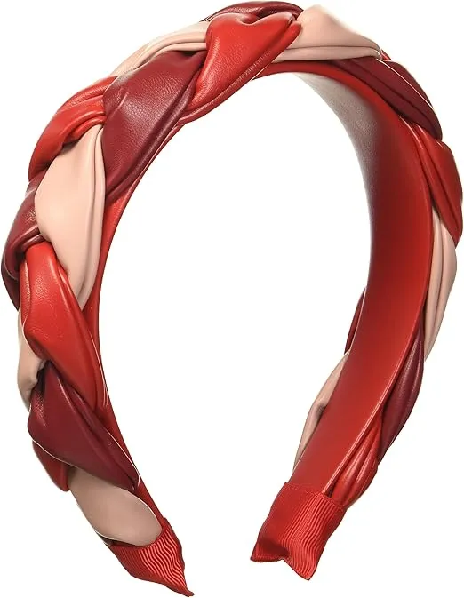 Mud Pie Women's Braided Leather Headband, Red, One Size