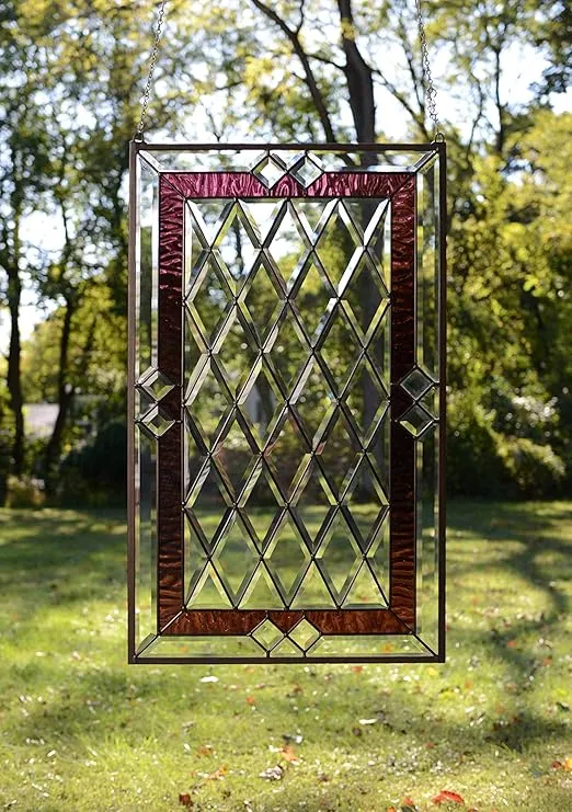 20" x 34" Stunning Handcrafted Hanging Stained Glass Clear Beveled Window Panel
