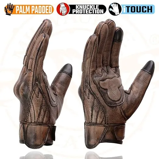 Milwaukee Leather MG7514 Men's Brown Leather with Gel Palm Motorcycle Gloves W/Protective Knuckle