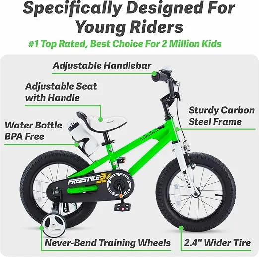 RoyalBaby Freestyle Kids Bike 12 14 16 18 20 Inch Bicycle, Training Wheels or Kickstand Available, for Boys Girls Ages 3+ Years, Multiple Colors