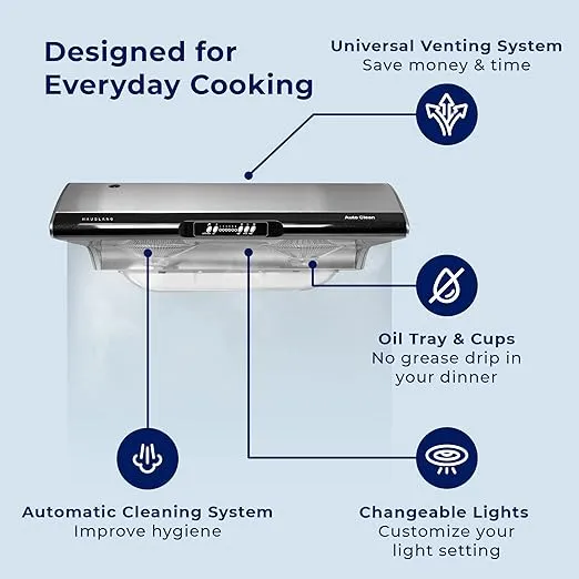 Hauslane | Chef Series Range Hood C395 36" Under Cabinet Kitchen Extractor | Slim Stainless Steel Design with Self Cleaning | 6-Speed Setting Exhaust Fan, Incandescent Lamp | 3-Way Venting