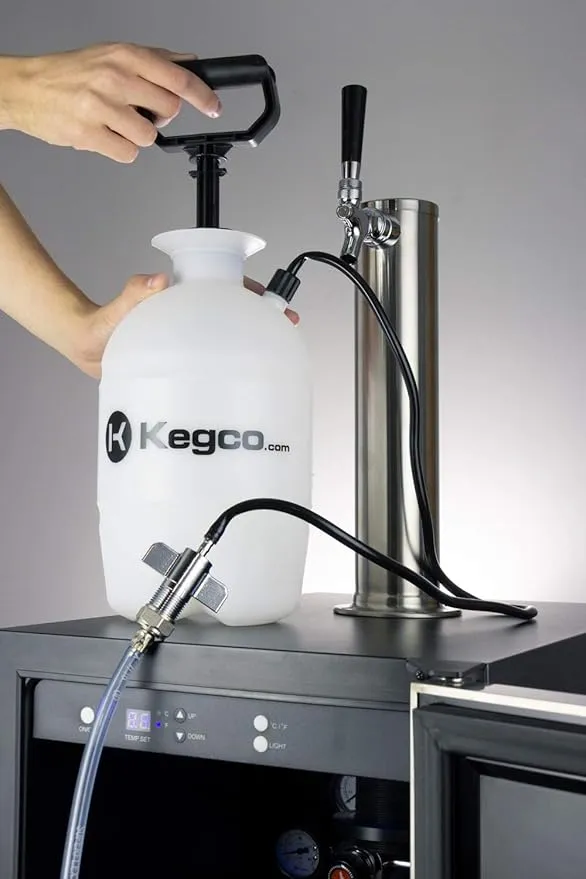 Kegco Deluxe Hand Pump Pressurized Keg Beer Cleaning Kit with 32 Ounce National Chemicals Beer Line Cleaner,Black (Packaging of cleaning solution May Vary),White