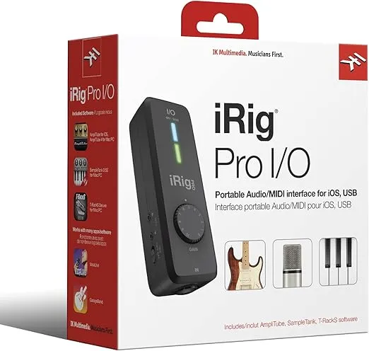 IK Multimedia iRig Pro I/O audio interface for iPhone, iPad, Mac, iOS and PC with USB-C, Lightning and USB cables, 24-bit, 96 kHz recording and guitar, bass and XLR mic inputs