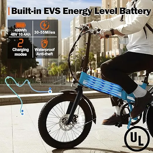 Electric Bike for Adults Peak 1000W,55Miles 28Mph Top Speed, 20" Fat Tire Folding Electric Bicycle, 48V 10.4Ah Removable Battery Ebike with 35 Speed and Front Suspension,Speedy