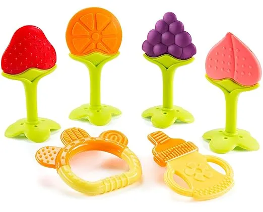 Baby Teether Toys for Babies 0-6 Months, Newborn Infant Baby Teethers Freezer Safe Silicone Baby Teether Toys, Frozen Teething Toys for Babies 0-6 Months, Baby Teethers Toys 6 Pack - Perfect Baby Gift
