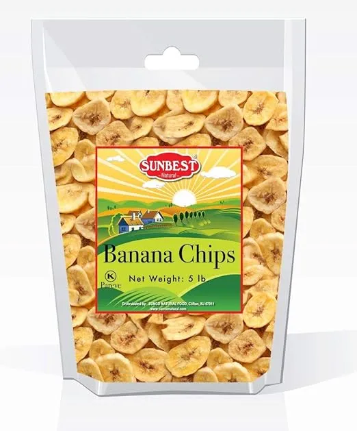 Sunbest Natural Banana Chips - 80 Oz (5 lbs) 1 Pack - Sweetened Banana for Snacking, Baking, & Cooking - Vegan, Kosher, Non-GMO, Plant Based Dry Cut Fruit